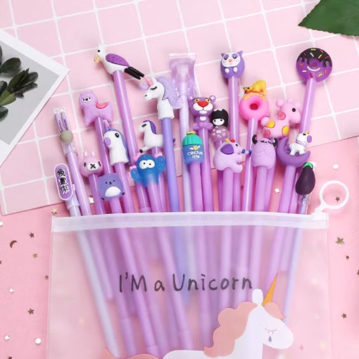 Purple Pen with Kawaii Figures
